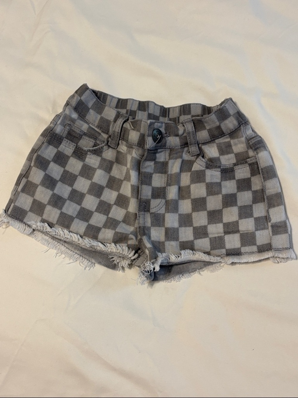 Baby 18m Gray Checkered Distressed Denim Shorts